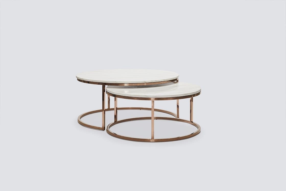 white and rose gold coffee table